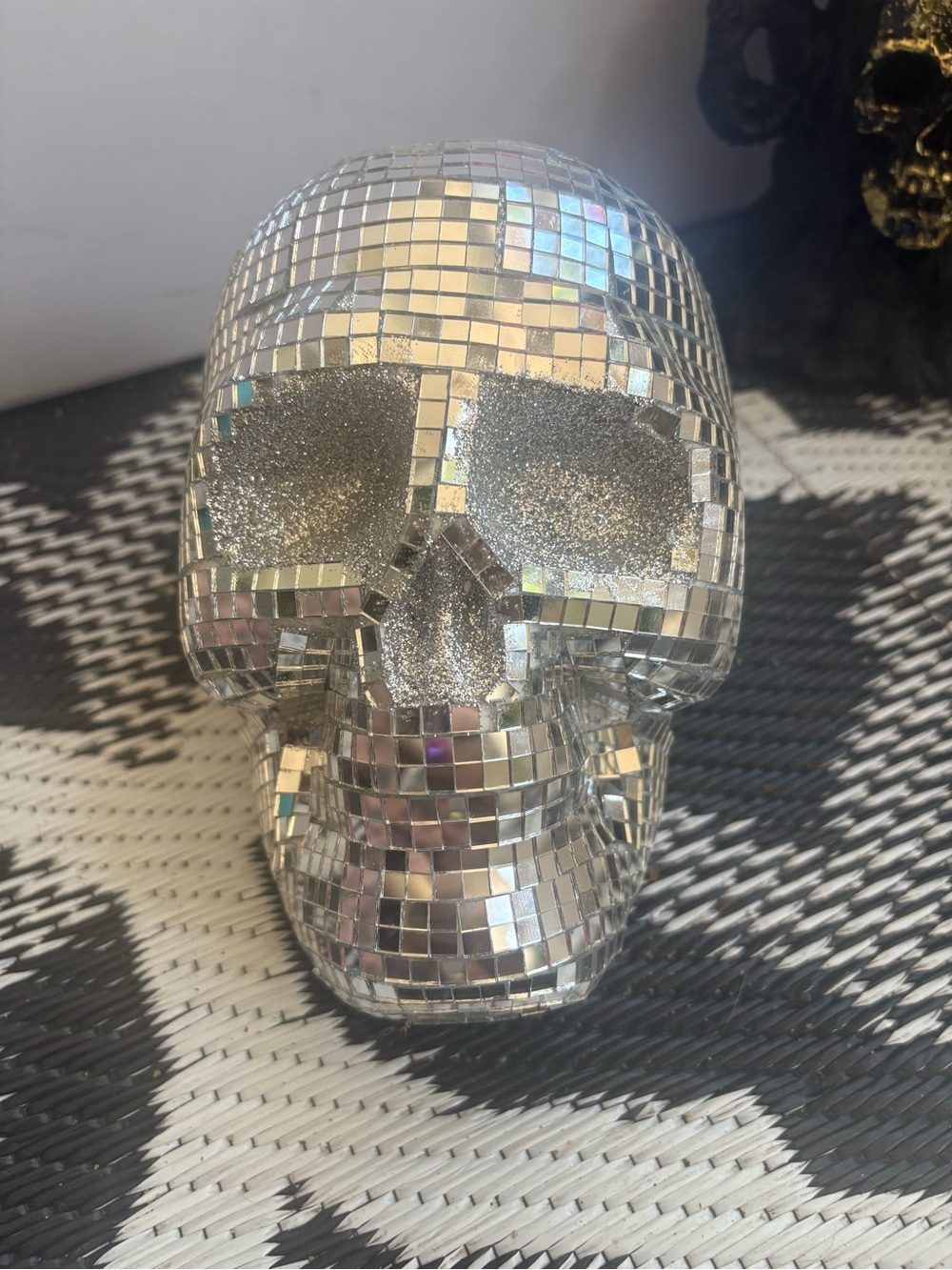Silver Mosaic Skull Party Accent - Shiny Skull Centerpiece